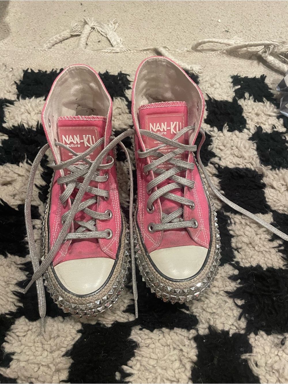 Nan-Ku Free People Pink Studded High-Top Sneakers with Silver Accents